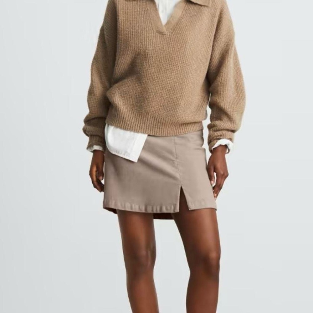Everlane The Moleskin Mini Skirt Burnt Sugar Side Zipper And Slit Size 4
